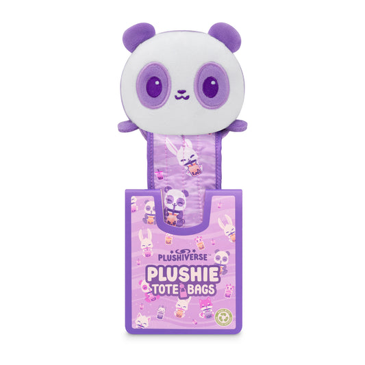 Plushiverse Bobalicious Panda TeeTurtle tote bag with purple straps and stylized packaging.