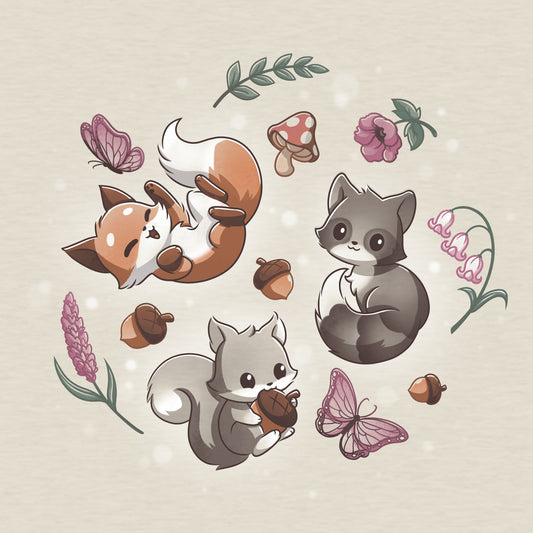 TeeTurtle - cute foxes with flowers and acorns on a natural heather t-shirt.