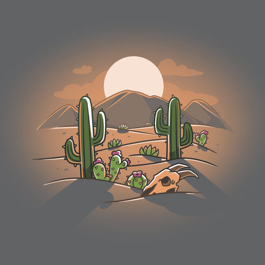 A cartoon of a cactus in a Desert at Dusk at sunset from TeeTurtle.