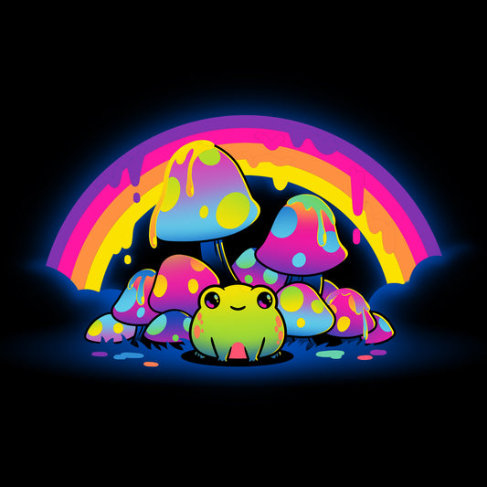 A frog sitting in the middle of a TeeTurtle Rainbow Drip.