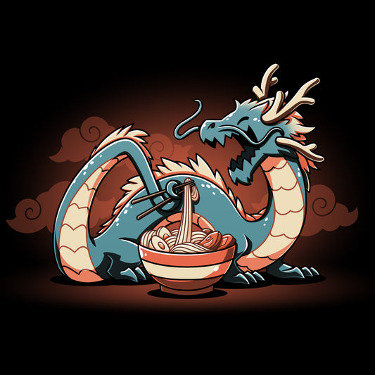 TeeTurtle original: The Ramen Dragon by TeeTurtle is enjoying noodles in a bowl.