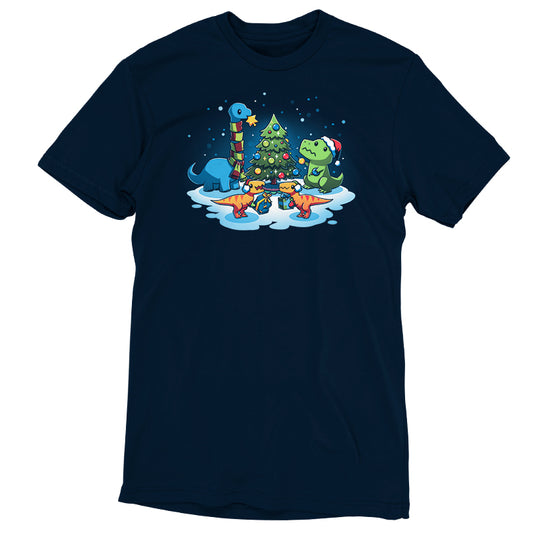 A festive navy t-shirt featuring 