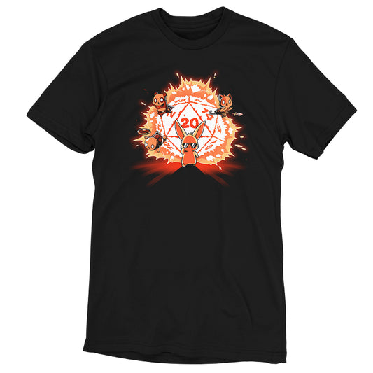 A Critical Hit black T-shirt featuring a fiery image on the front by TeeTurtle.