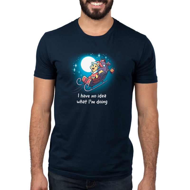 A man wearing a Santa Paws t-shirt made by TeeTurtle that says "I'm a space nerd" is doing a pawesome job representing his love for the cosmos.