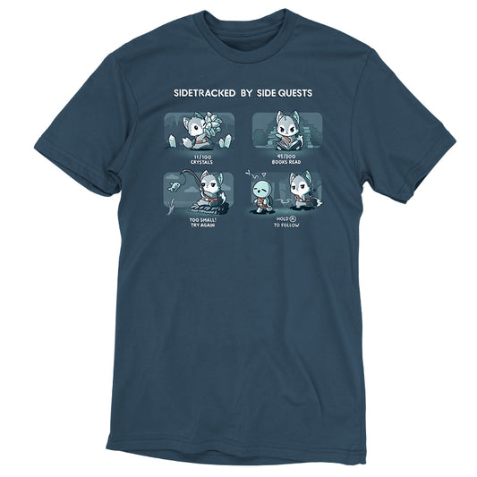 A comfortable Sidetracked by Side Quests T-shirt featuring a design that reads 