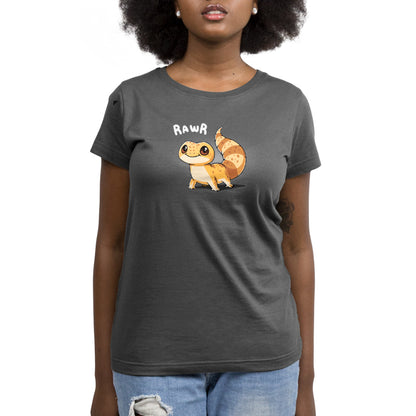 A TeeTurtle women's t-shirt with an image of a raccoon named Tiny Dino.
