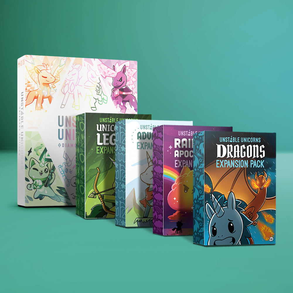 unstable unicorn card sleeves Unstable Unicorns: Diamond Edition: Base Game + 4 Expansion Bundle