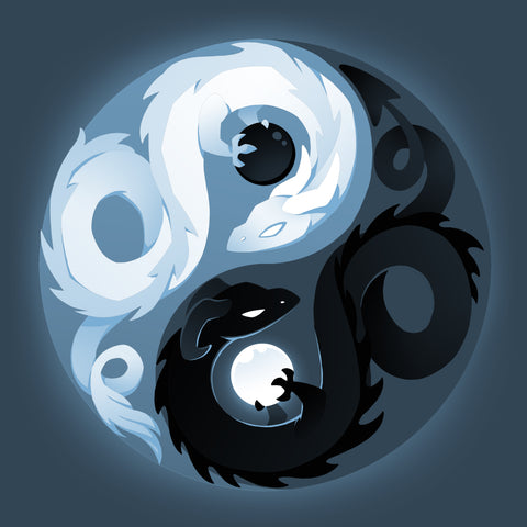square-image-grid-Premium Cotton T-shirt_Teeturtle denim blue Yin and Yang Dragons apparel featuring white and black dragons intertwined in a yin-yang symbol.