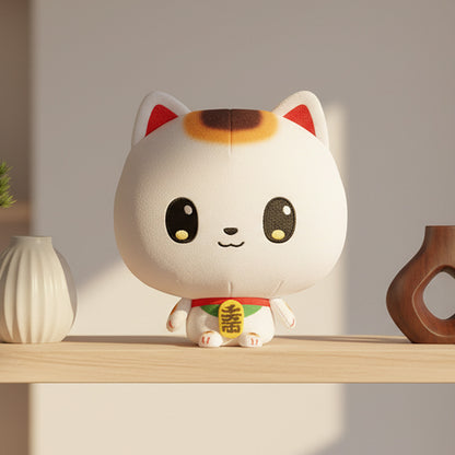 Cloudheads: 5" Maneki-neko (Bao) sitting on a shelf with a couple of small vases