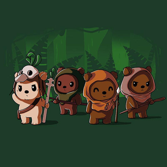 Officially licensed Star Wars Ewoks characters on a men's t-shirt.