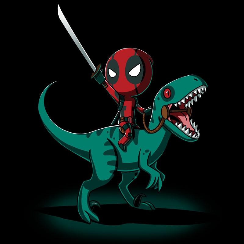 Officially licensed Marvel - Deadpool/X-Men product featuring Deadpool riding a T-Rex.