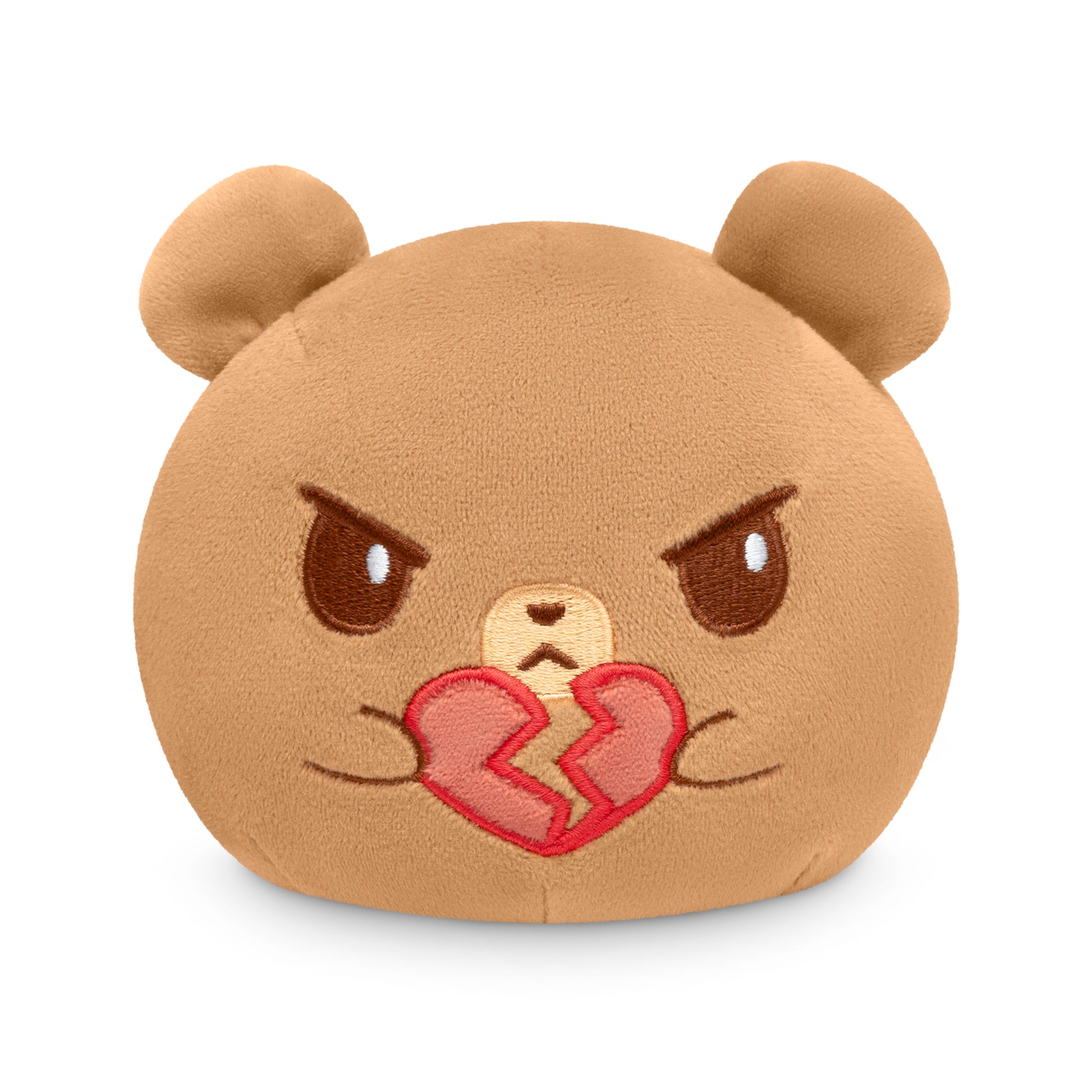 A Valentine's Day Plushiverse Unbearably Cute 4" Reversible Plushie, a brown teddy bear with a broken heart, by TeeTurtle.