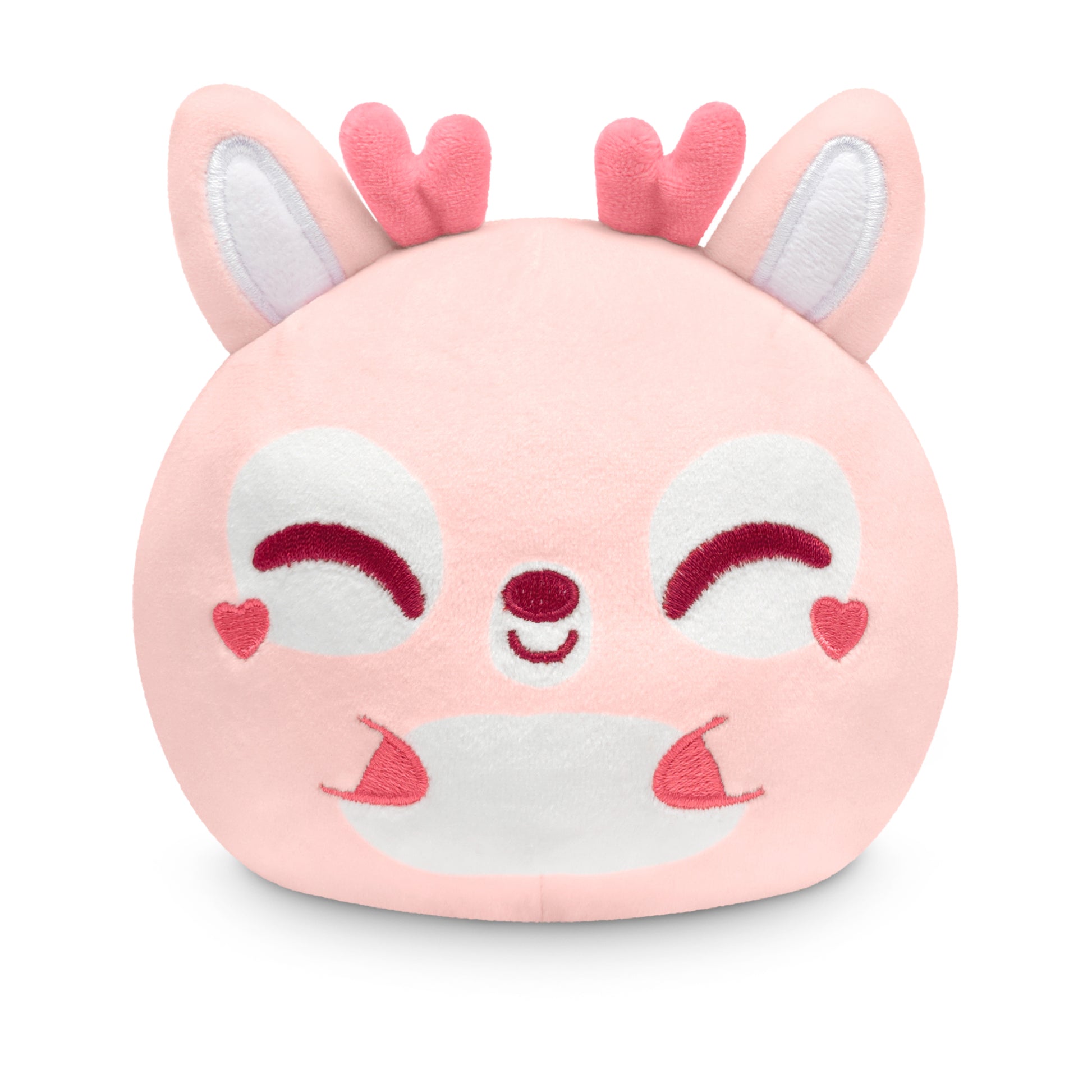 A TeeTurtle Deer-est Love 4" Reversible Plushie from the Valentine's Day collection, featuring a pink stuffed toy adorned with a heart.