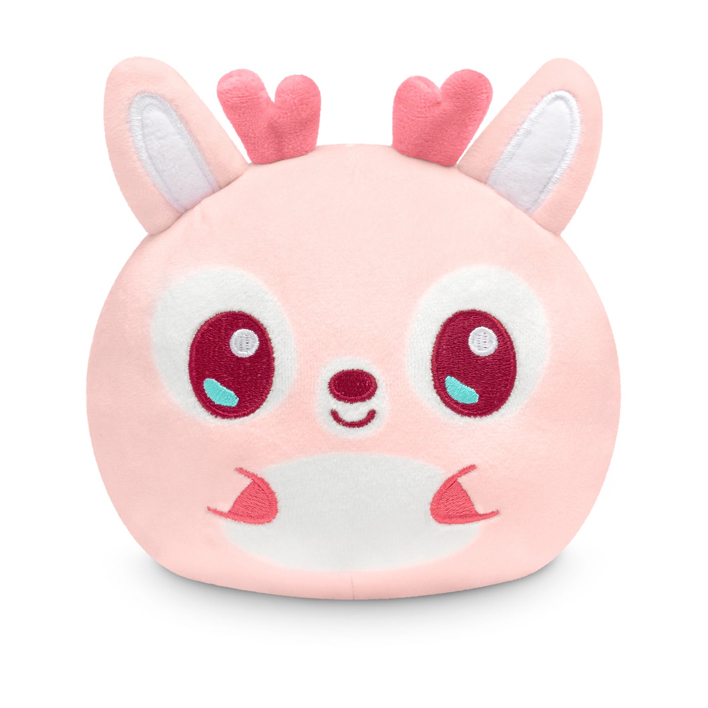 A pink TeeTurtle Plushiverse Deer-est Love 4" Reversible Plushie with big eyes.