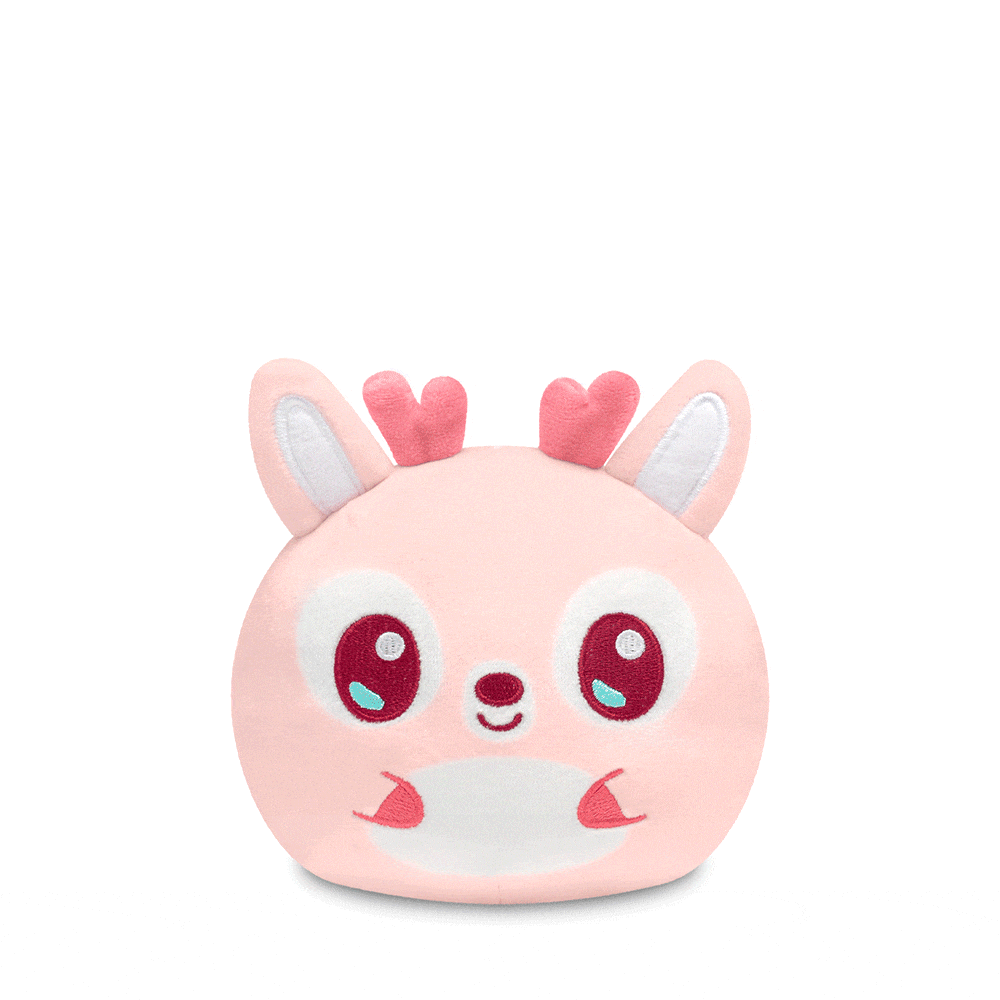 A pink TeeTurtle Plushiverse Deer-est Love 4" Reversible Plushie stuffed toy on a white background.