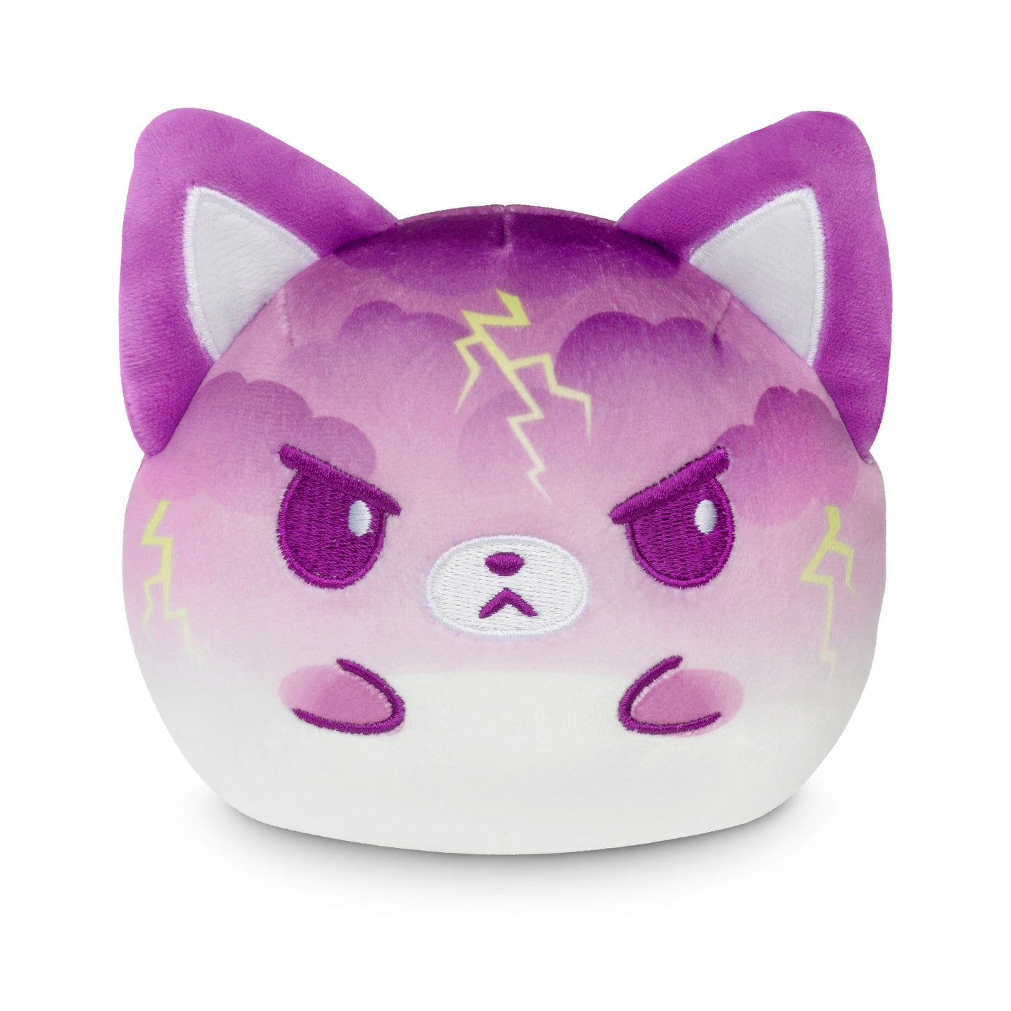 A reversible plush cat with lightning bolts on its face. 
Product: Plushiverse Rain or Shine Fox 4” Reversible Plushie
Brand: TeeTurtle