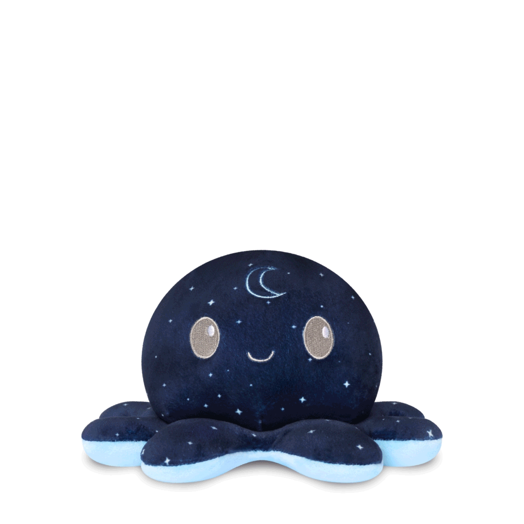 Plushiverse Night and Day Octopus 4" Reversible Plushie flipping from the happy night side to the angry day side