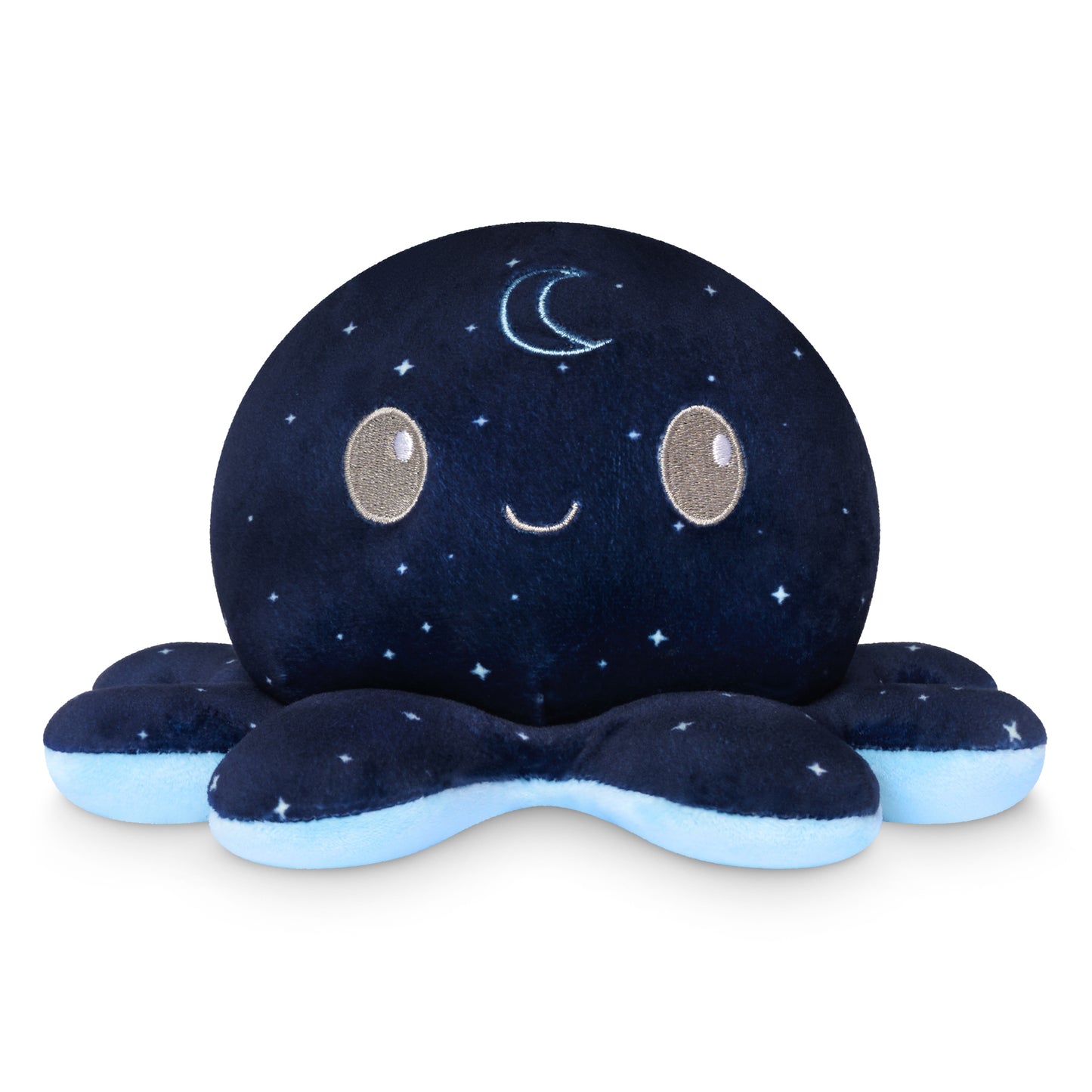 Plushiverse Night and Day Octopus 4" Reversible Plushie showing the happy night side with a crescent moon and stars
