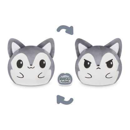 Reversible plushie with a happy and angry Plushiverse Fierce Wolf 4" cat face by TeeTurtle.