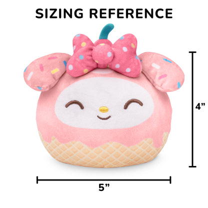 My Melody Ice Cream Cone 4” Reversible Plushie with a sizing reference of 4 inches