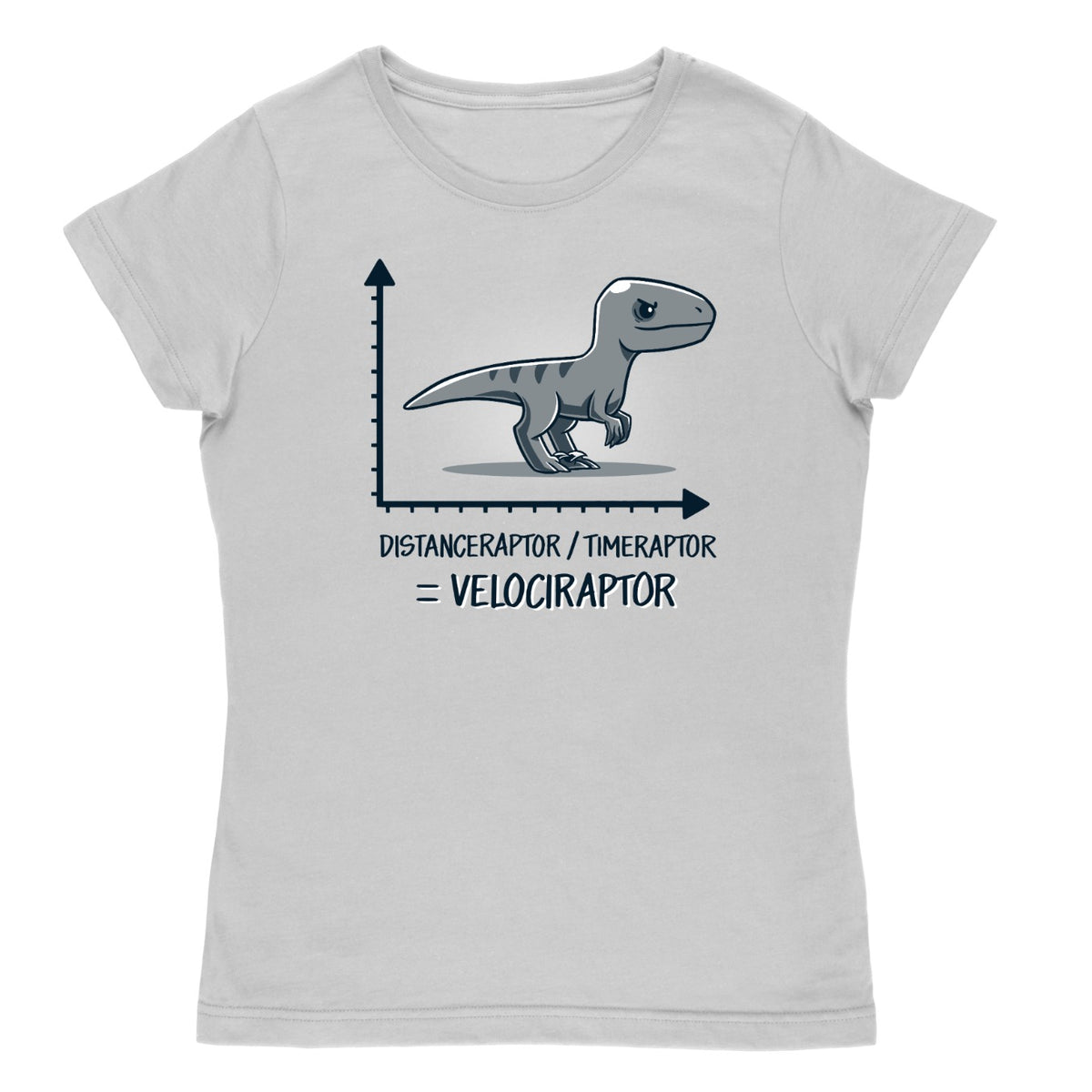 Women's Premium T-Shirt_TeeTurtle light gray Velociraptor Women's Premium T-Shirt featuring a gray velociraptor standing on graph axes with the equation "Distanceraptor / Timeraptor = Velociraptor."