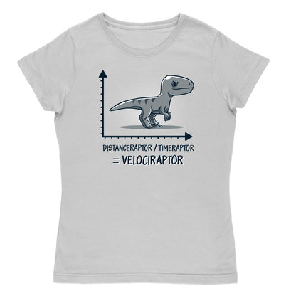 Women's Premium T-Shirt_TeeTurtle light gray Velociraptor Women's Premium T-Shirt featuring a gray velociraptor standing on graph axes with the equation "Distanceraptor / Timeraptor = Velociraptor."