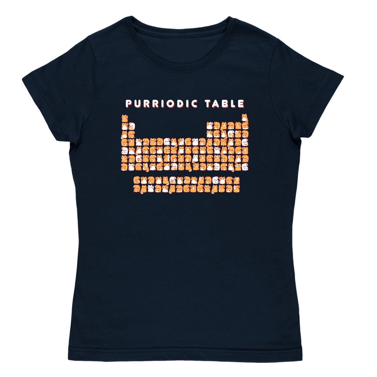 Women's Premium T-shirt_TeeTurtle navy blue Purriodic Table featuring a periodic table chart with elements represented by cats.