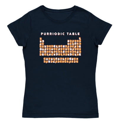 Women's Premium T-shirt_TeeTurtle navy blue Purriodic Table featuring a periodic table chart with elements represented by cats.