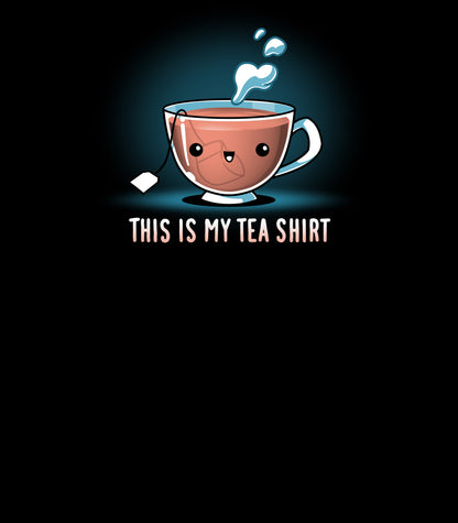 Long Sleeve T-shirt_TeeTurtle My Tea Shirt black t-shirt featuring a smiling teacup with a tea bag inside. Text below reads, "This is My Tea Shirt."