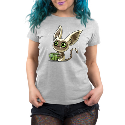 Premium Cotton T-shirt_TeeTurtle silver gray Momo's Cactus Juice Premium Cotton T-shirt featuring Momo from Avatar: The Last Airbender, holding a cactus cup with something dripping down the side. He is drooling and looks dazed. 
