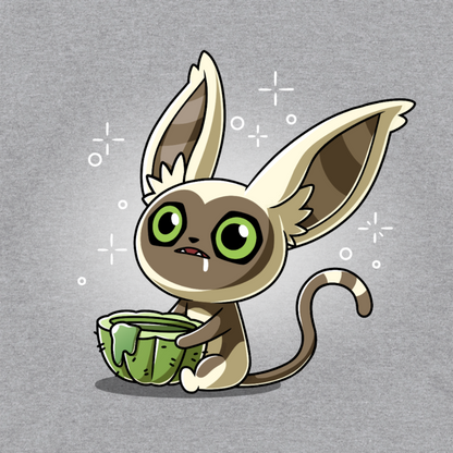 Long Sleeve T-shirt_TeeTurtle heather gray Momo's Cactus Juice Long Sleeve T-shirt featuring Momo from Avatar: The Last Airbender, holding a cactus cup with something dripping down the side. He is drooling and looks dazed. 