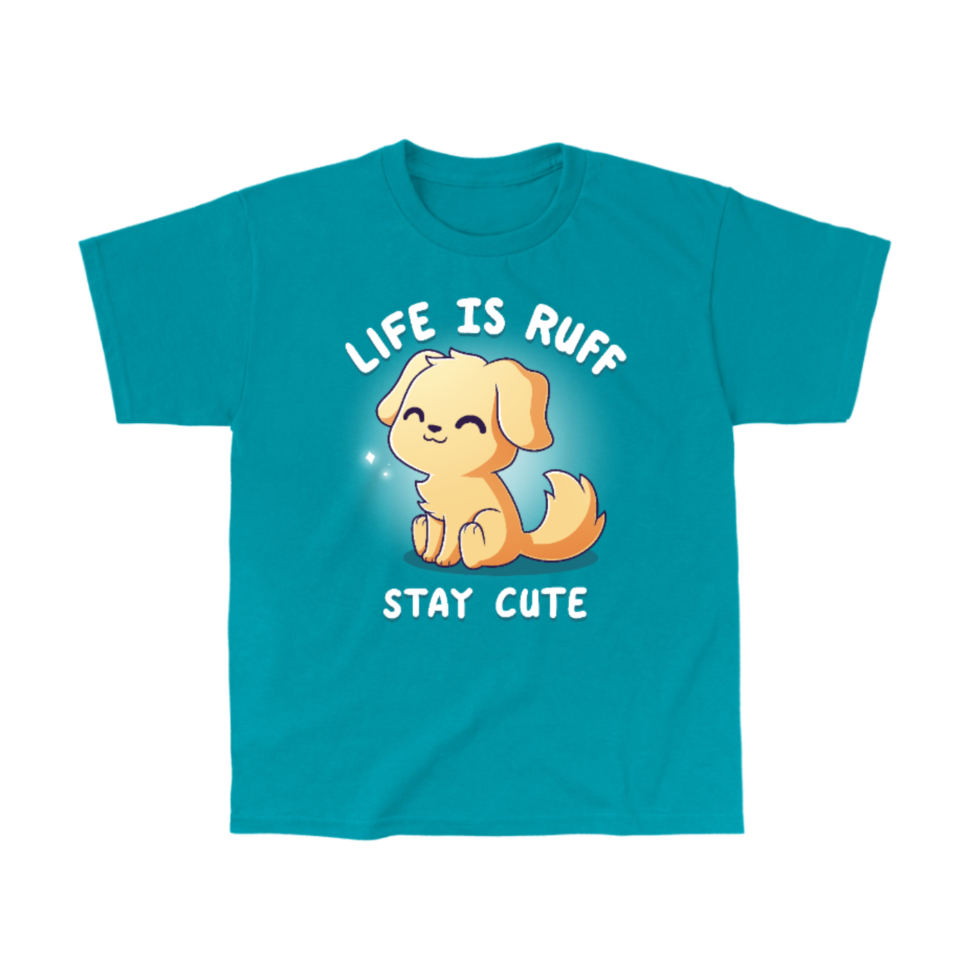 Classic Cotton T-shirt_TeeTurtle tropical blue Life is Ruff Stay Cute Classic Cotton T-shirt featuring the title text around a very cute little puppy who is smiling