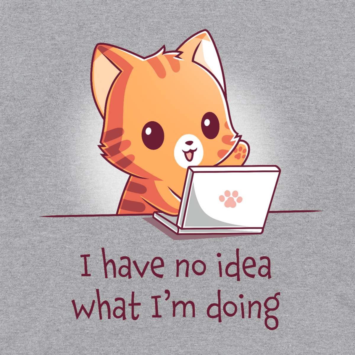 Pullover Hoodie_TeeTurtle light gray I Have No Idea What I'm Doing (Cat) Pullover Hoodie featuring a cheerful orange tabby cat sitting behind a laptop with one paw raised and the text "I have no idea what I'm doing."