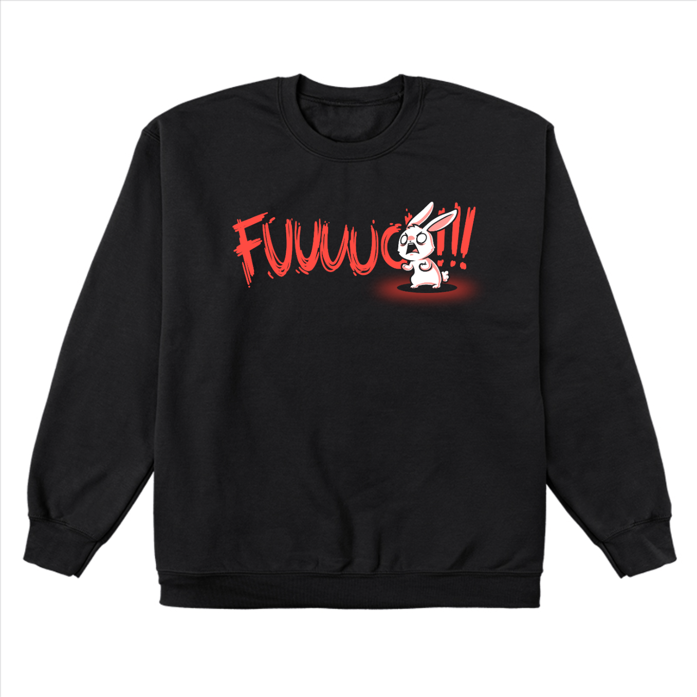 Crew Neck Sweatshirt_TeeTurtle black Rage Mode Crew Neck Sweatshirt featuring a screaming angry bunny obscuring the word "Fuuuuuuc" with three exclamation points at the end