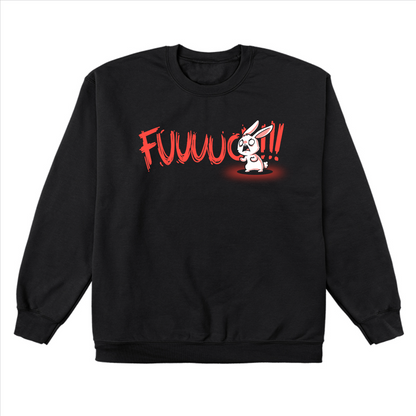 Crew Neck Sweatshirt_TeeTurtle black Rage Mode Crew Neck Sweatshirt featuring a screaming angry bunny obscuring the word "Fuuuuuuc" with three exclamation points at the end