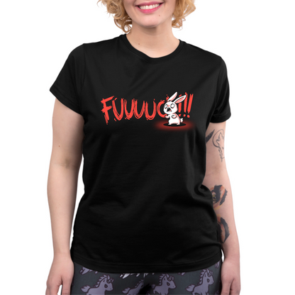 Premium Cotton T-shirt_TeeTurtle black Rage Mode Premium Cotton T-shirt featuring a screaming angry bunny obscuring the word "Fuuuuuuc" with three exclamation points at the end