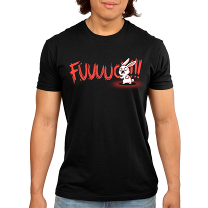 Premium Cotton T-shirt_TeeTurtle black Rage Mode Premium Cotton T-shirt featuring a screaming angry bunny obscuring the word "Fuuuuuuc" with three exclamation points at the end
