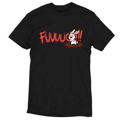 Premium Cotton T-shirt_TeeTurtle black Rage Mode Premium Cotton T-shirt featuring a screaming angry bunny obscuring the word "Fuuuuuuc" with three exclamation points at the end