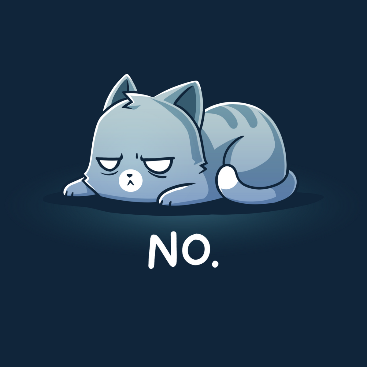 Men's Premium T-Shirt_TeeTurtle navy No. (Cat) Men's Premium T-Shirt featuring an unimpressed blue-gray tabby cat lying flat with a grumpy expression and the text "No."