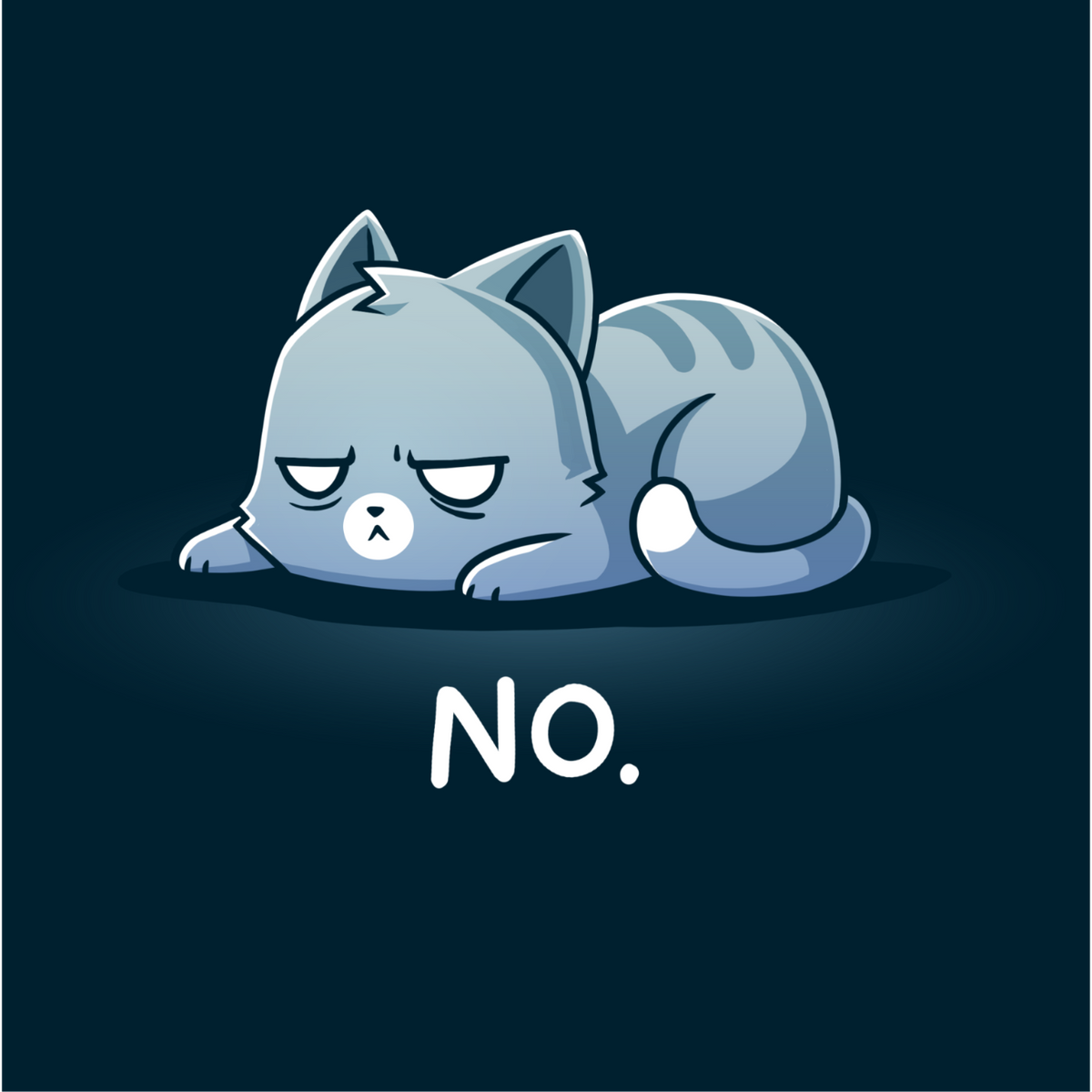 Crew Neck Sweatshirt_TeeTurtle navy No. (Cat) Crew Neck Sweatshirt featuring an unimpressed blue-gray tabby cat lying flat with a grumpy expression and the text "No."