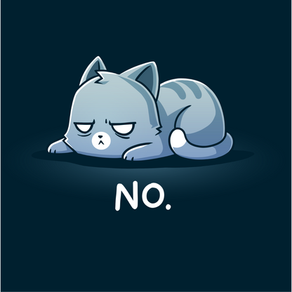 Crew Neck Sweatshirt_TeeTurtle navy No. (Cat) Crew Neck Sweatshirt featuring an unimpressed blue-gray tabby cat lying flat with a grumpy expression and the text "No."