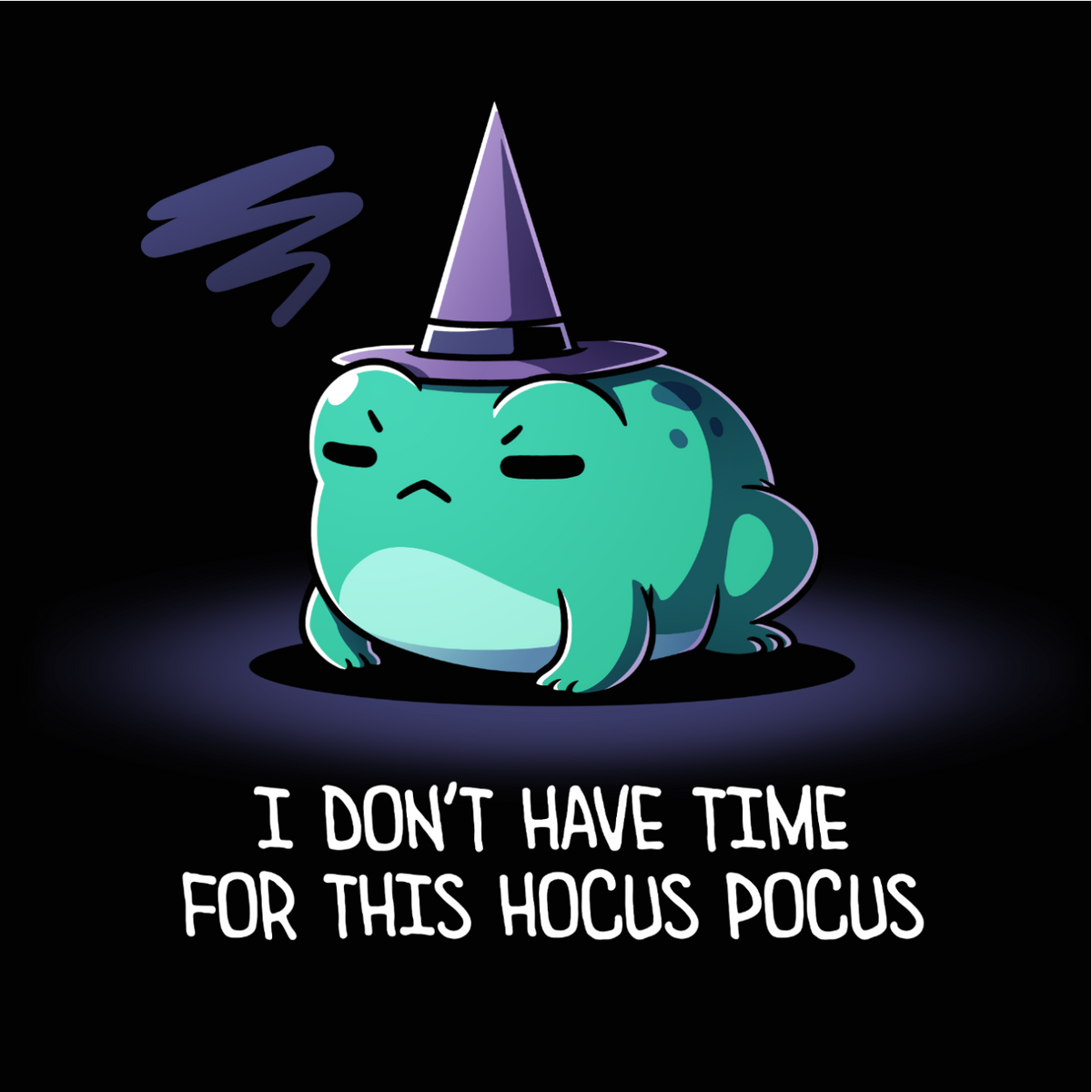 Crew Neck Sweatshirt_TeeTurtle black I Don't Have Time For This Hocus Pocus Crew Neck Sweatshirt featuring a grumpy teal frog wearing a purple witch hat with the text "I Don't Have Time For This Hocus Pocus."