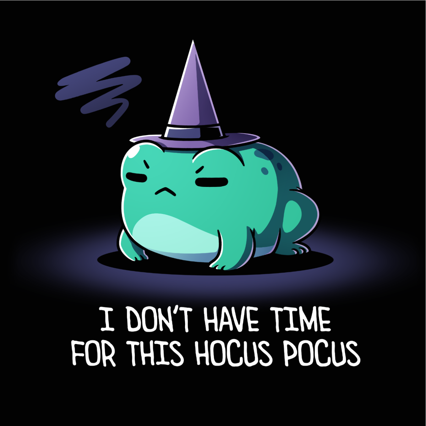 Crew Neck Sweatshirt_TeeTurtle black I Don't Have Time For This Hocus Pocus Crew Neck Sweatshirt featuring a grumpy teal frog wearing a purple witch hat with the text "I Don't Have Time For This Hocus Pocus."