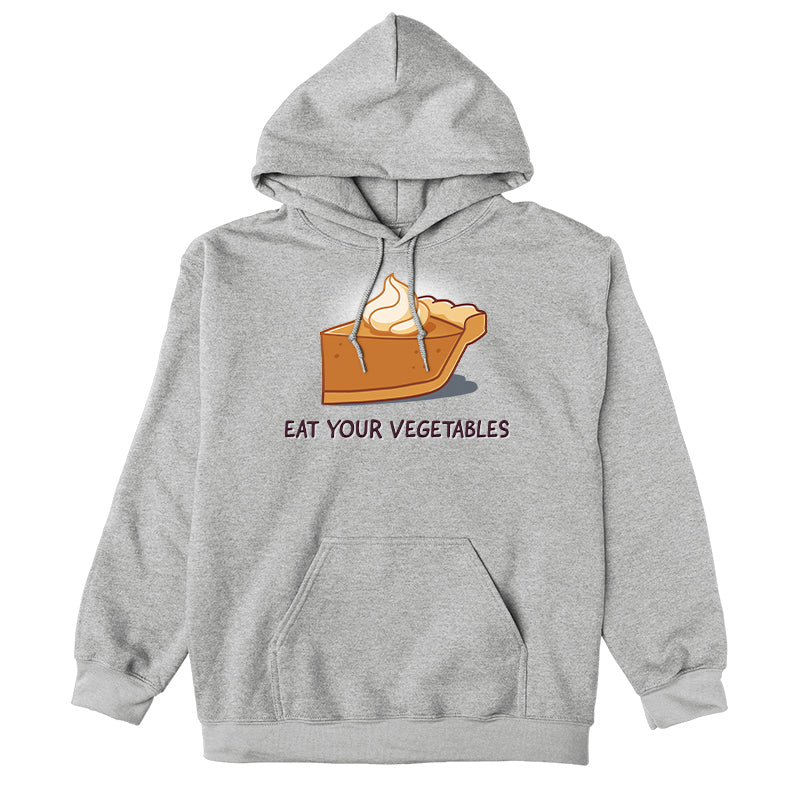 Pullover Hoodie_TeeTurtle heather gray Eat Your Vegetables apparel featuring a slice of pumpkin pie with whipped cream on top, and the caption, “Eat Your Vegetables“.