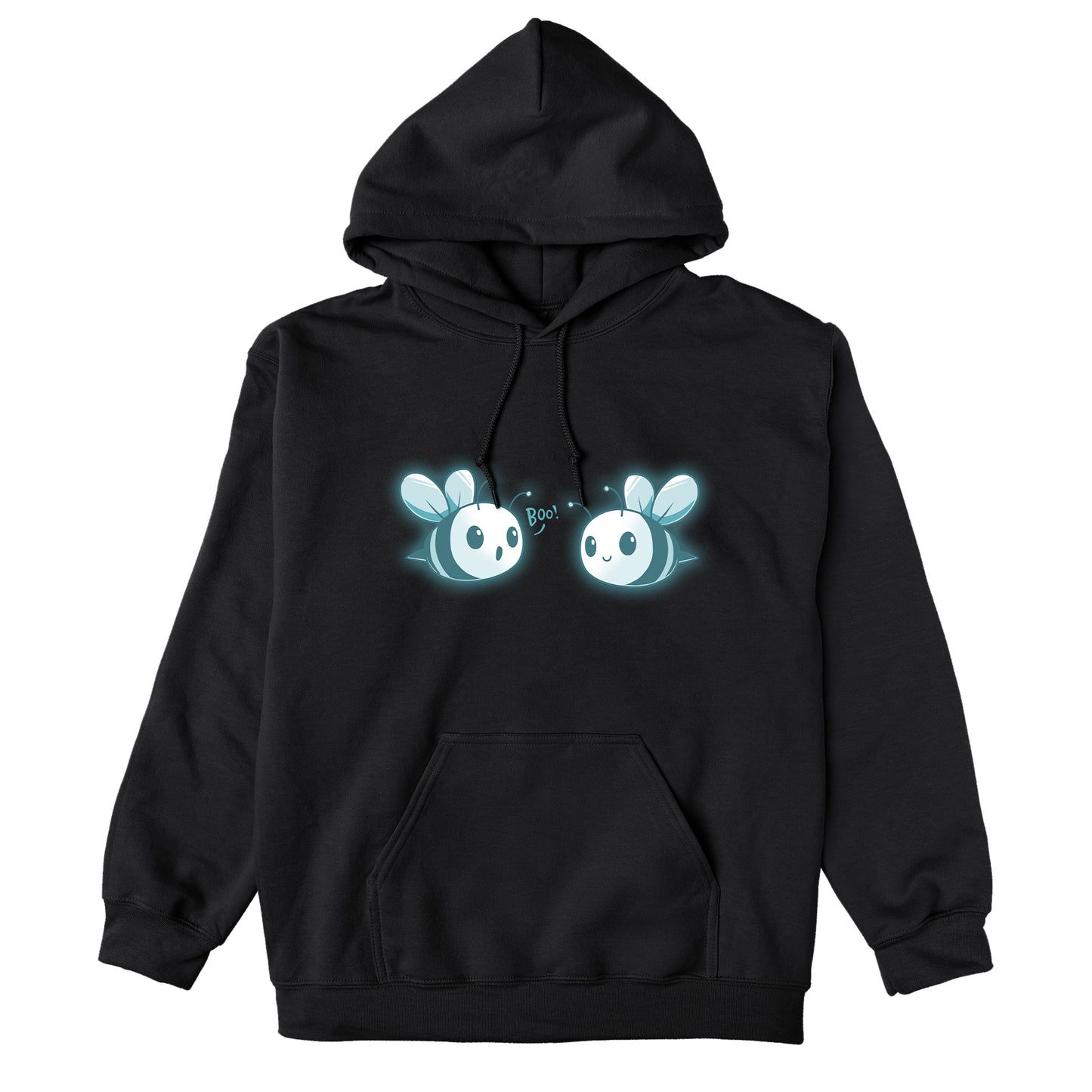 Pullover Hoodie_TeeTurtle black Boo Bees. Featuring two ghost bees saying boo.