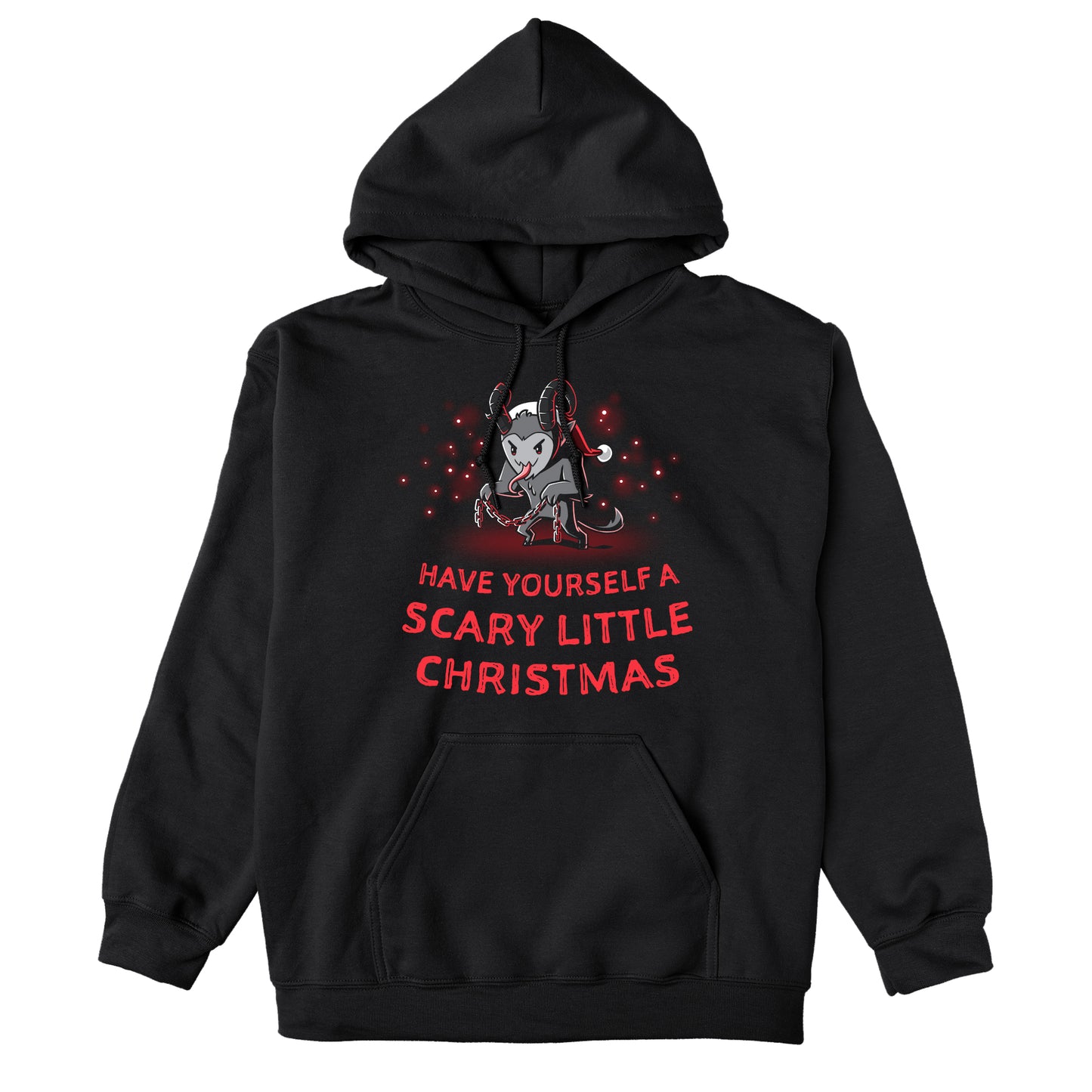 Pullover Hoodie_TeeTurtle   Have Yourself a Scary Little Christmas (Krampus) black design featuring a horned creature wearing a Santa hat and holding chains, with the text "Have Yourself a Scary Little Christmas."