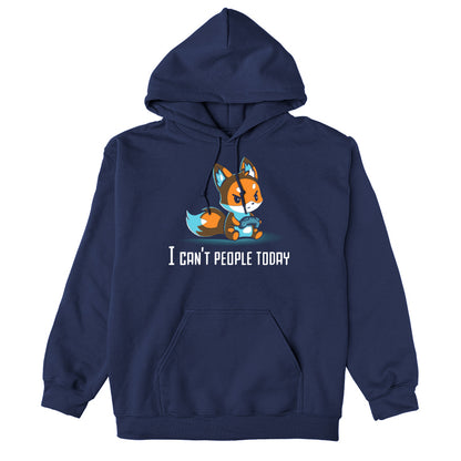 Pullover Hoodie_TeeTurtle I Can't People Today navy blue t-shirt featuring an annoyed fox holding a video game controller with the text "I can't people today" below.