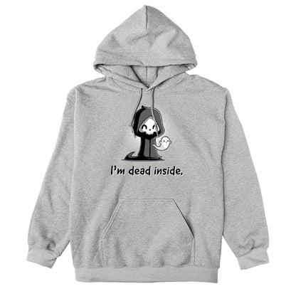 Pullover Hoodie_A cartoon grim reaper, smiling, with a ghost on its right, graces the front of this super soft cotton monsterdigital "I'm Dead Inside" apparel.