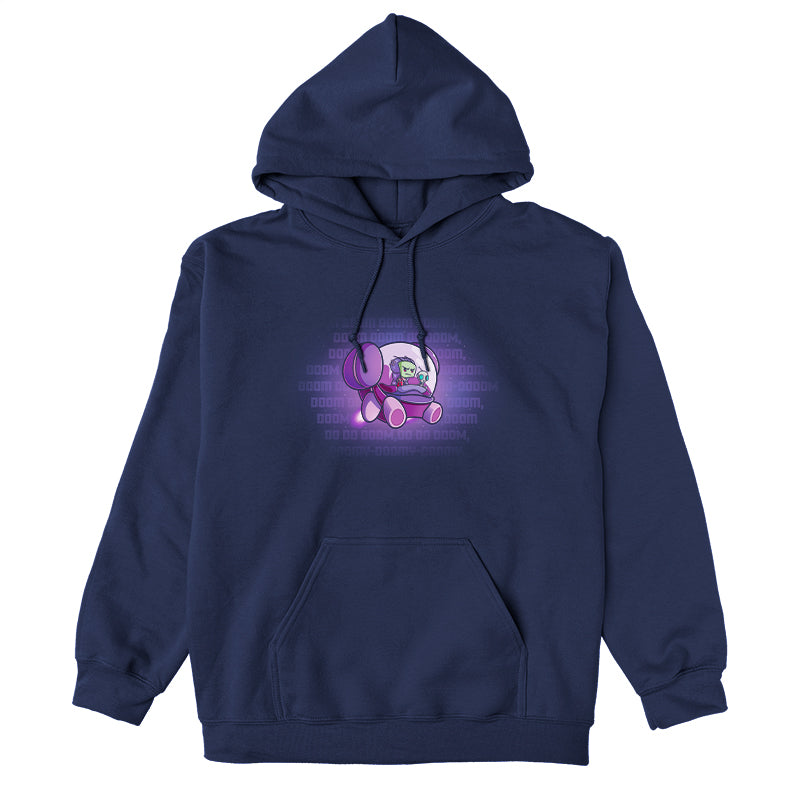 Pullover Hoodie_TeeTurtle navy blue The Doom Song apparel featuring Invader Zim and Gir in a spaceship with Gir singing the Doom Song.