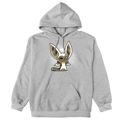 Pullover Hoodie_TeeTurtle heather gray Kawaii Momo apparel featuring a winking Momo with his wings spread.